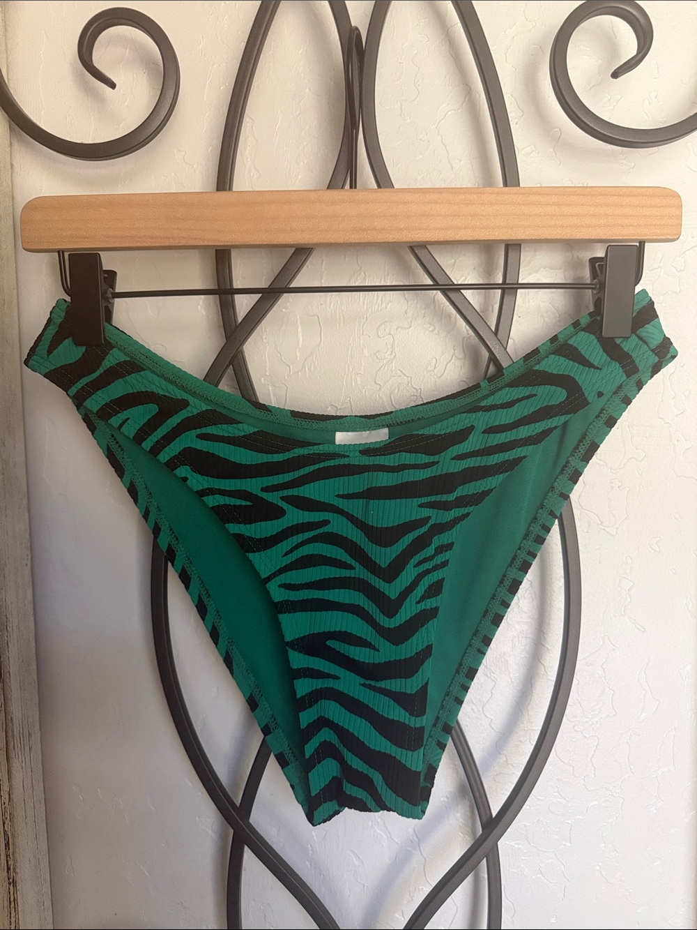 Xhilaration | Green and Black Zebra Print High-Cut Cheeky Bikini Bottoms | M